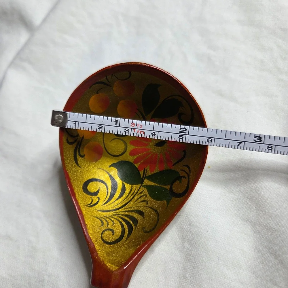 Hand Painted Wooden Spoon Russian Khokhloma Style Floral‎ Design Gold Red Green